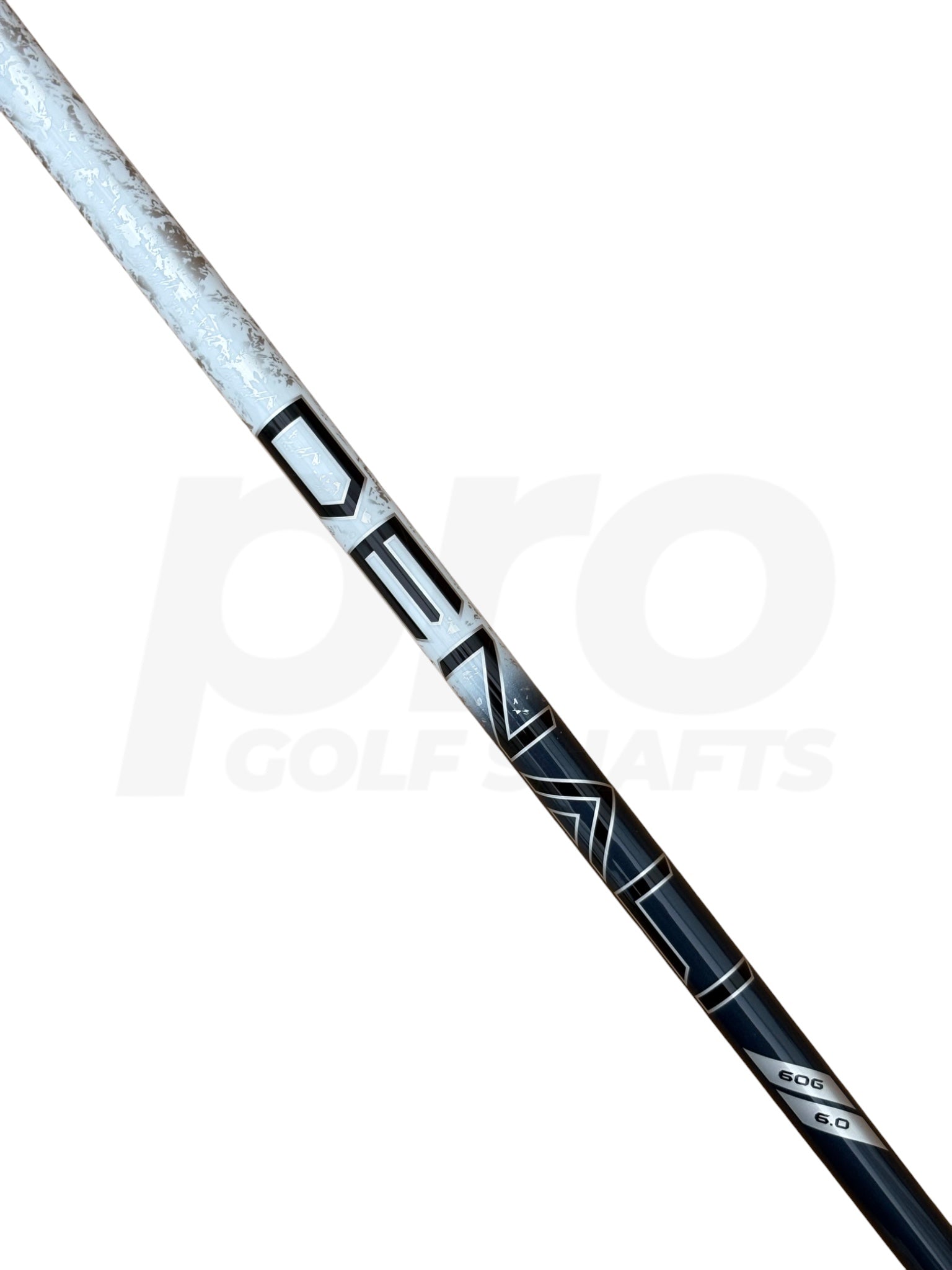 Close-up graphics of the Project X Denali Blue 60g shaft showing blue carbon weave and model marking